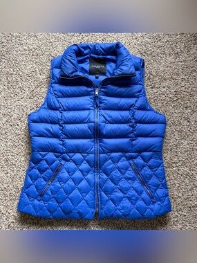 Talbots Down Puffer Vest Womens Medium Petite Royal Blue Full Zip Quilted